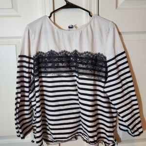 Long Sleeved White and Black Stripe w/Lace